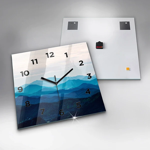Wanduhr modern quadratisch Aquarell Berg
