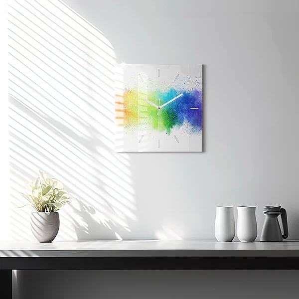 Wanduhr quadratisch Abstrakter Regenbogen