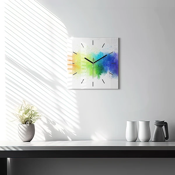 Wanduhr quadratisch Abstrakter Regenbogen