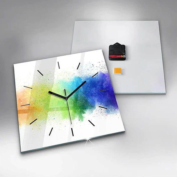 Wanduhr quadratisch Abstrakter Regenbogen