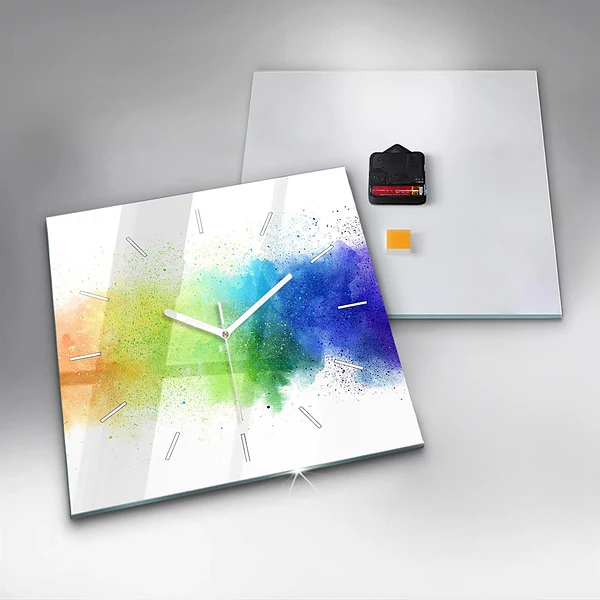 Wanduhr quadratisch Abstrakter Regenbogen