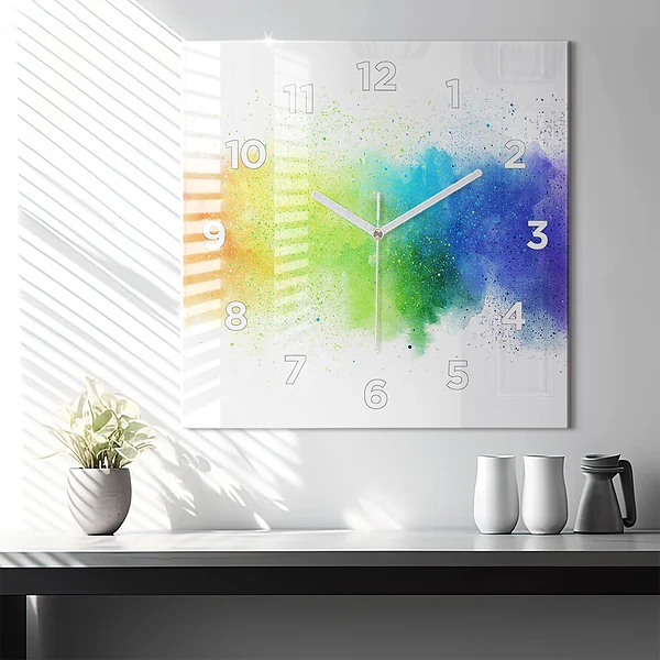 Wanduhr quadratisch Abstrakter Regenbogen