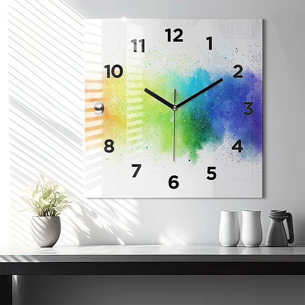 Wanduhr quadratisch Abstrakter Regenbogen