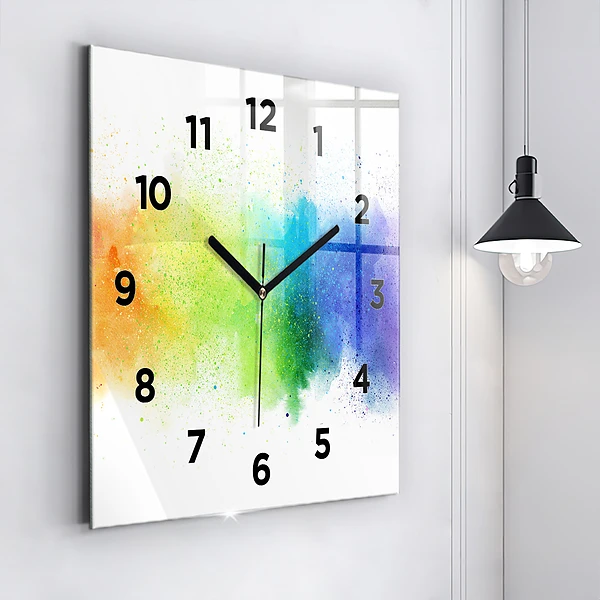 Wanduhr quadratisch Abstrakter Regenbogen