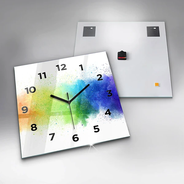Wanduhr quadratisch Abstrakter Regenbogen