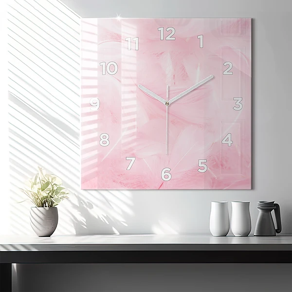 Wanduhr modern quadratisch Federn abstrakt