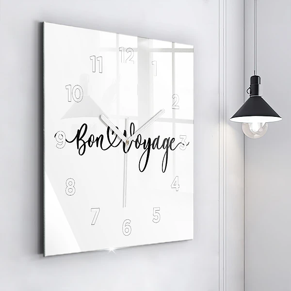 Wanduhr quadratisch Inschrift Bon voyage