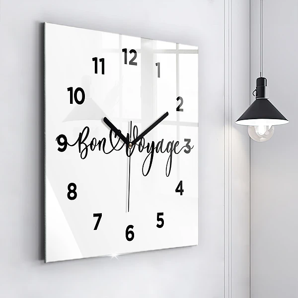 Wanduhr quadratisch Inschrift Bon voyage