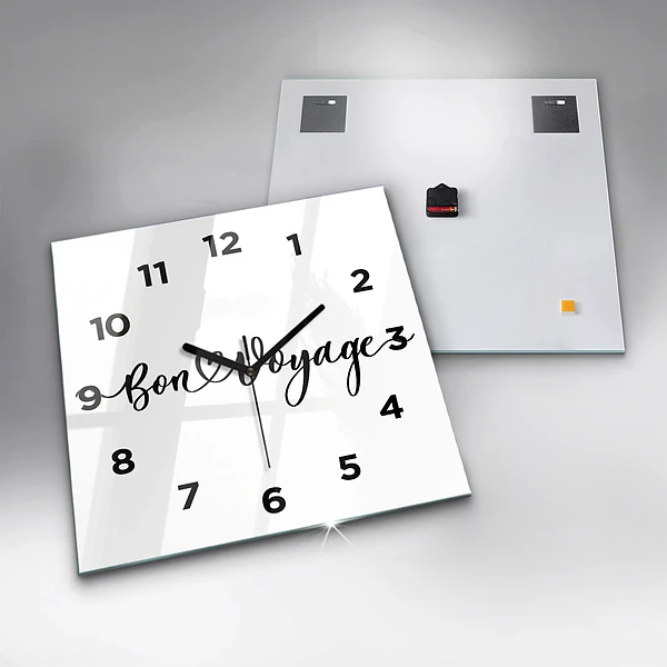 Wanduhr quadratisch Inschrift Bon voyage