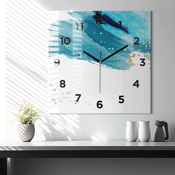 Wanduhr quadratisch Pinselstriche
