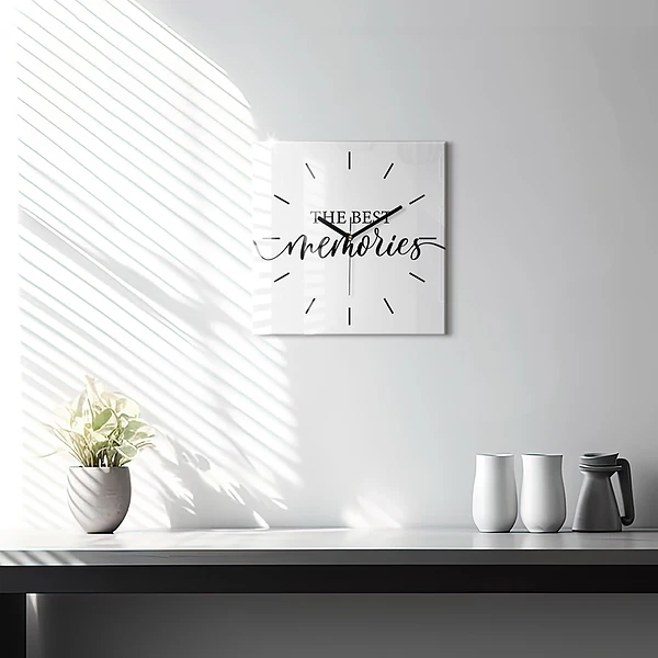 Wanduhr modern quadratisch Erinnerungen Inschrift