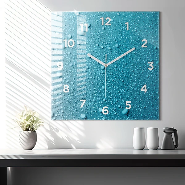 Wanduhr modern quadratisch Wassertropfen