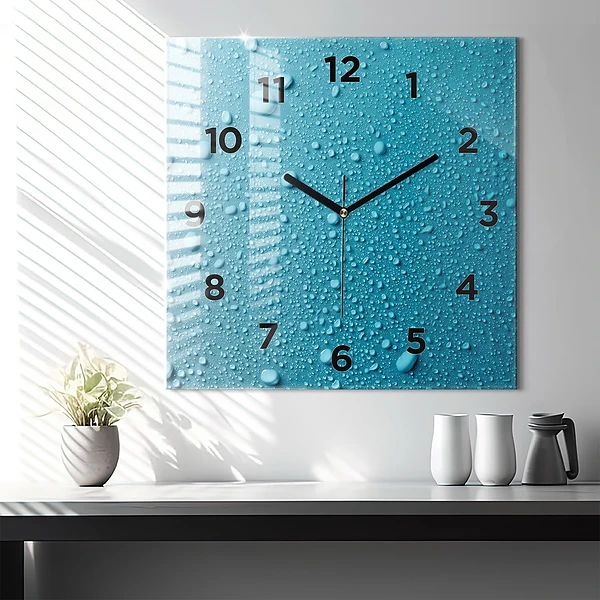 Wanduhr modern quadratisch Wassertropfen
