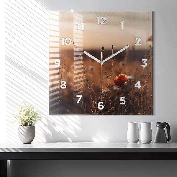 Wanduhr quadratisch mit motiv Feld Sonnenaufgang
