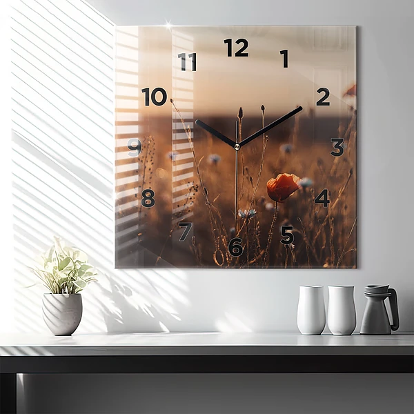 Wanduhr quadratisch mit motiv Feld Sonnenaufgang