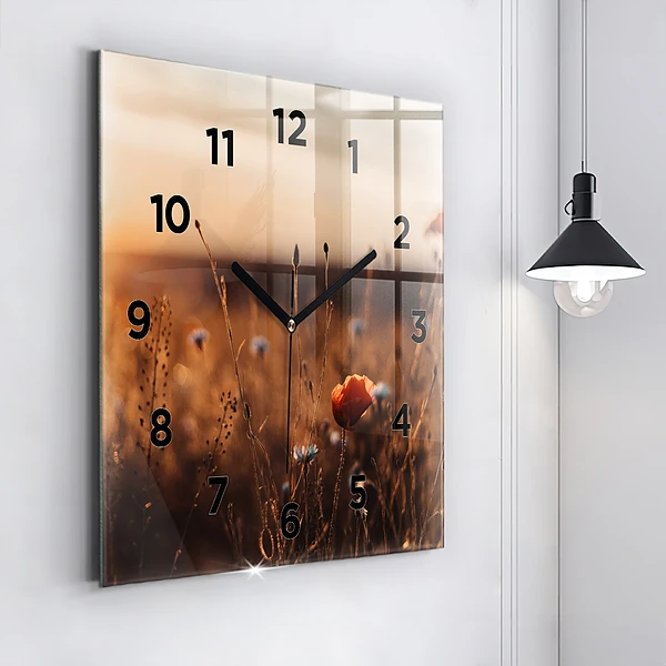 Wanduhr quadratisch mit motiv Feld Sonnenaufgang