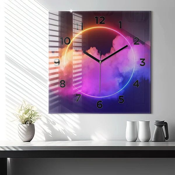 Wanduhr quadratisch 3D Rauch abstrakt