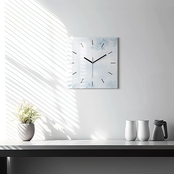 Wanduhr modern quadratisch Skizze von Pflanzen