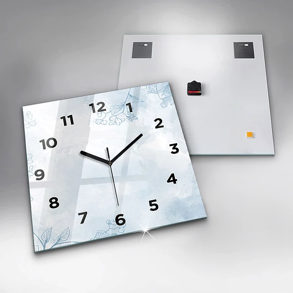 Wanduhr modern quadratisch Skizze von Pflanzen