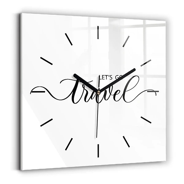 Wanduhr quadratisch mit motiv Reise-Inschrift
