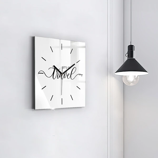 Wanduhr quadratisch mit motiv Reise-Inschrift