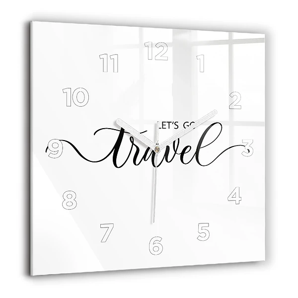 Wanduhr quadratisch mit motiv Reise-Inschrift
