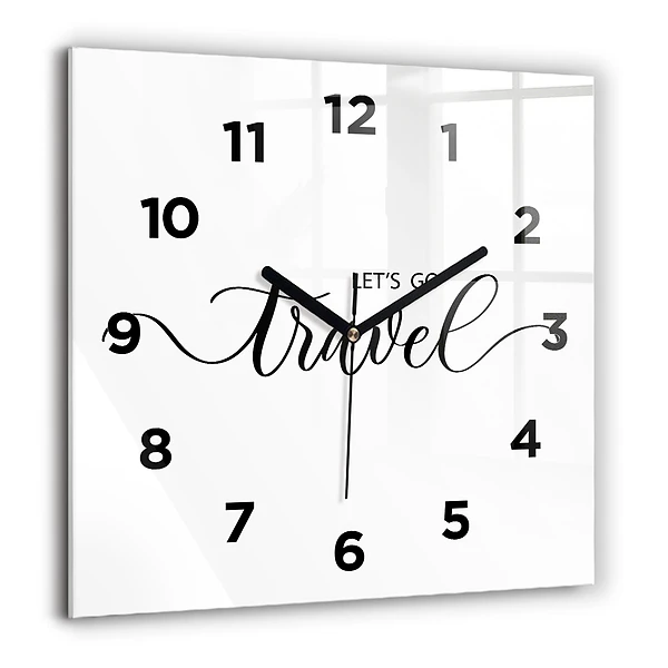 Wanduhr quadratisch mit motiv Reise-Inschrift