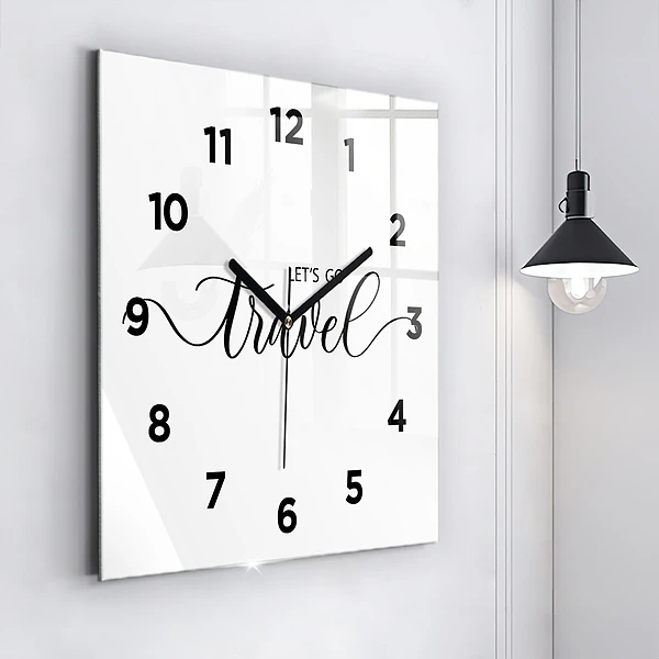 Wanduhr quadratisch mit motiv Reise-Inschrift