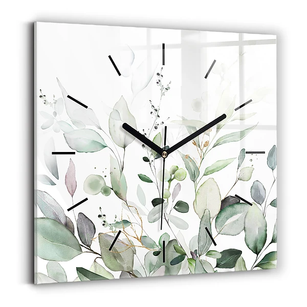 Wanduhr quadratisch Pflanzen Blätter