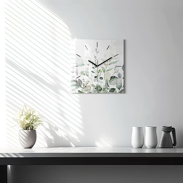 Wanduhr quadratisch Pflanzen Blätter