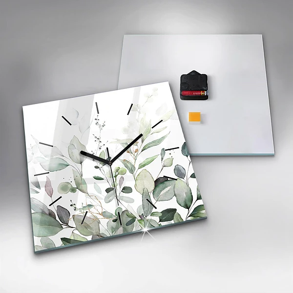 Wanduhr quadratisch Pflanzen Blätter