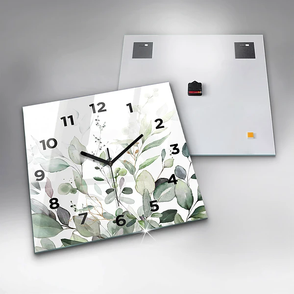 Wanduhr quadratisch Pflanzen Blätter