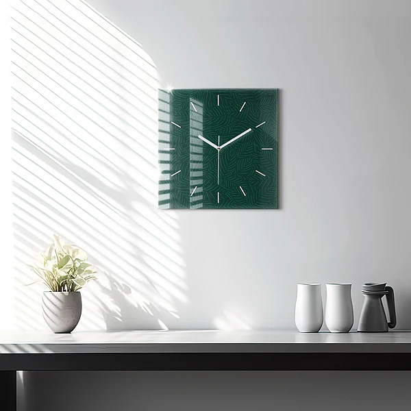 Wanduhr modern quadratisch Muster aus Blättern