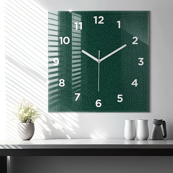 Wanduhr modern quadratisch Muster aus Blättern