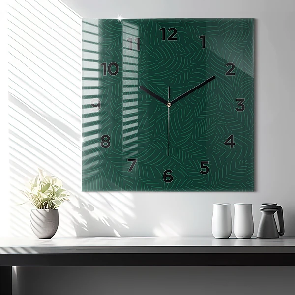 Wanduhr modern quadratisch Muster aus Blättern