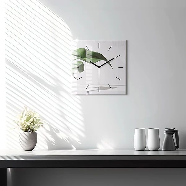Wanduhr modern quadratisch Abstrakte Blätter