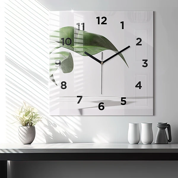 Wanduhr modern quadratisch Abstrakte Blätter