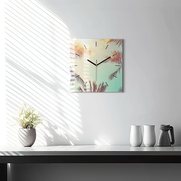 Wanduhr quadratisch mit motiv Tropische Palmen