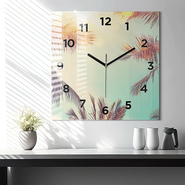 Wanduhr quadratisch mit motiv Tropische Palmen
