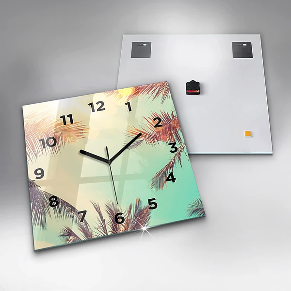 Wanduhr quadratisch mit motiv Tropische Palmen