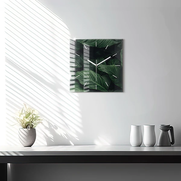 Wanduhr modern quadratisch Tropische Monstera