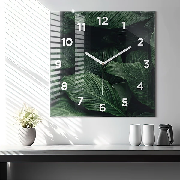 Wanduhr modern quadratisch Tropische Monstera