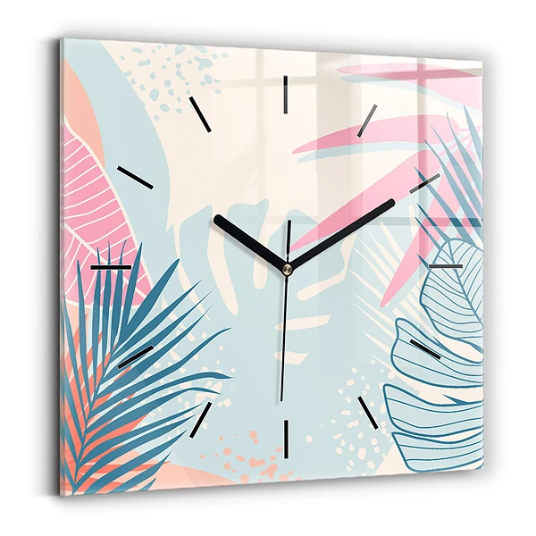 Wanduhr modern quadratisch Pastellfarbene Blätter