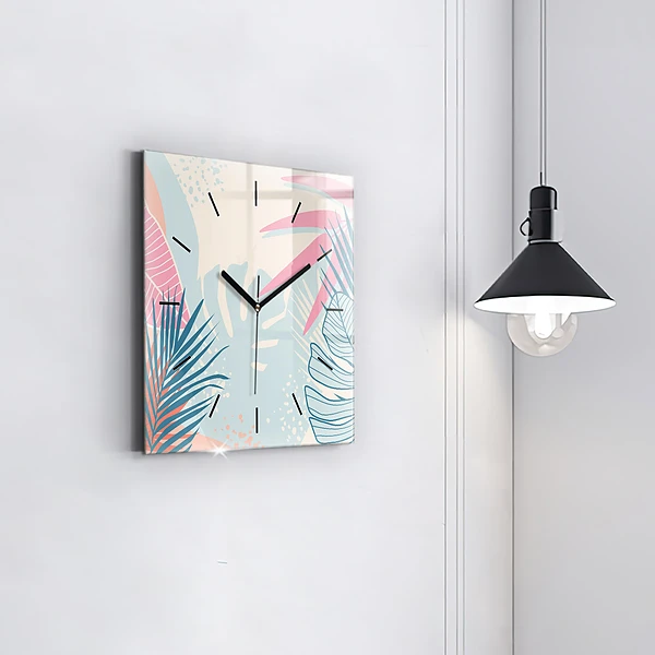 Wanduhr modern quadratisch Pastellfarbene Blätter