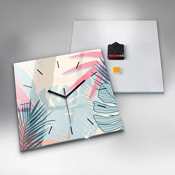 Wanduhr modern quadratisch Pastellfarbene Blätter