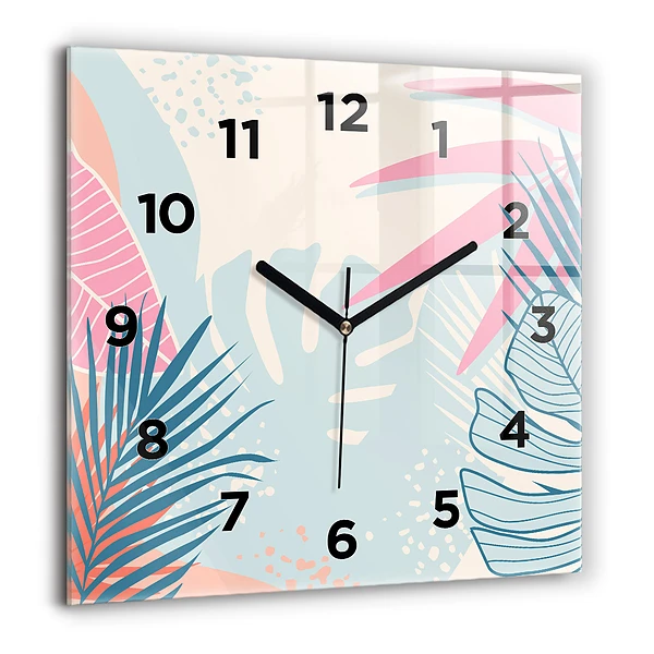 Wanduhr modern quadratisch Pastellfarbene Blätter