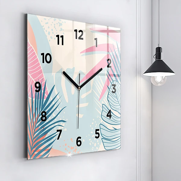 Wanduhr modern quadratisch Pastellfarbene Blätter