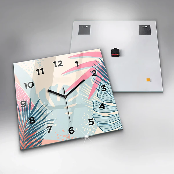 Wanduhr modern quadratisch Pastellfarbene Blätter