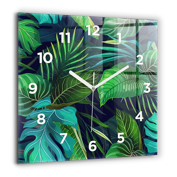 Wanduhr quadratisch Exotische Blätter