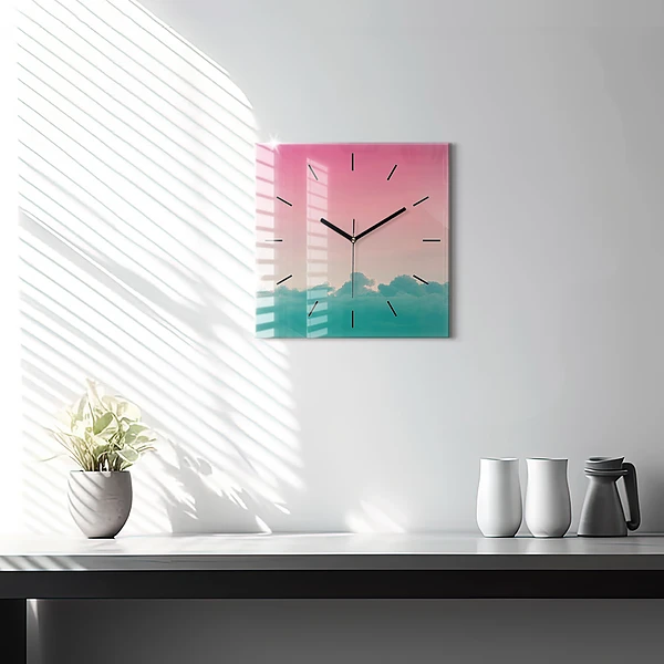 Wanduhr modern quadratisch Himmel mit Farbverlauf